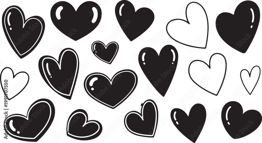 Fototapeta premium Hand drawn shape heart with cute sketch line, divider shape. Love doodle isolated on white background for wedding, mother, woman or valentines day.