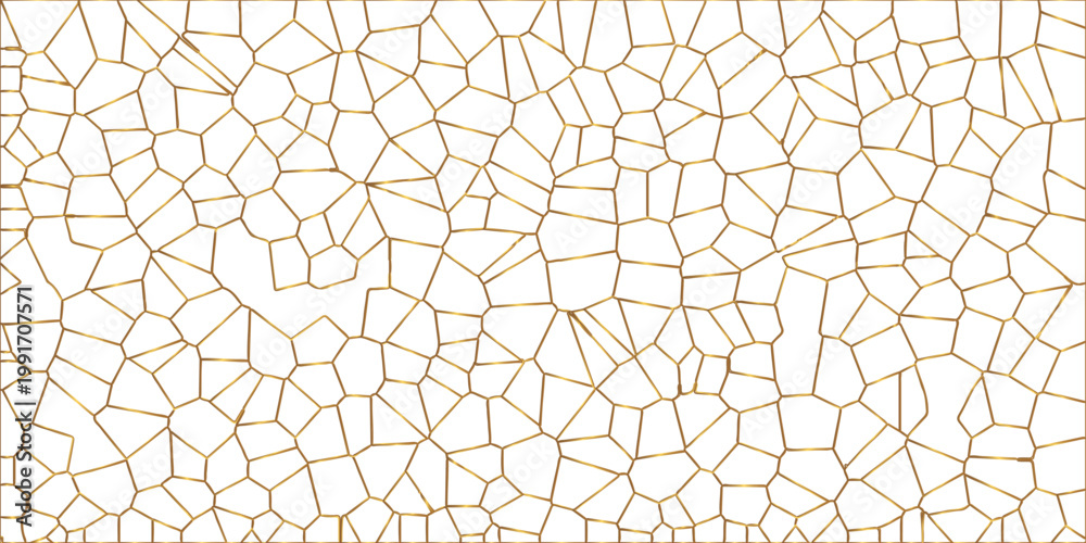Obraz premium Golden gradient lines stroke abstract white crystalized broken glass background. Voronoi diagram background. abstract desktop texture design digital art wallpaper, vector illustration.