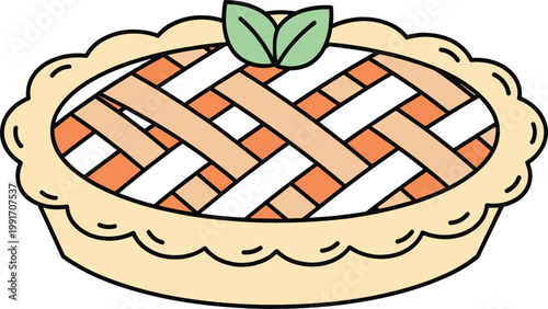 Homemade Apple Pie with Lattice Crust Illustration, Classic Dessert Pastry Icon, Fresh Baked Sweet Food Vector for Bakery Menu and Kitchen Design