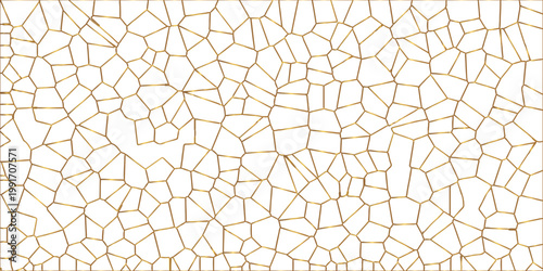 Golden gradient lines stroke abstract white crystalized broken glass background. Voronoi diagram background. abstract desktop texture design digital art wallpaper, vector illustration.