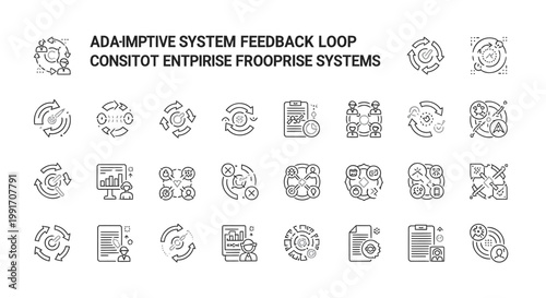 Adaptive system feedback loop icons, enterprise systems, business process optimization