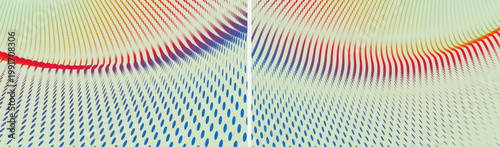Grid surface with particle. Vibrant trendy texture, with blending colors.  A piece of fabric with a fold and in perspective. Convex background. 3D vector for brochure, poster, cover, presentation, etc