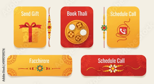 Set of Raksha Bandhan Festival Banners and UI Elements for Digital Greeting Cards.