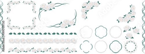 白い椿のフレームと装飾セット