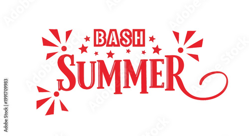 Summer party, bash, festive text, red vector graphics, celebration design elements