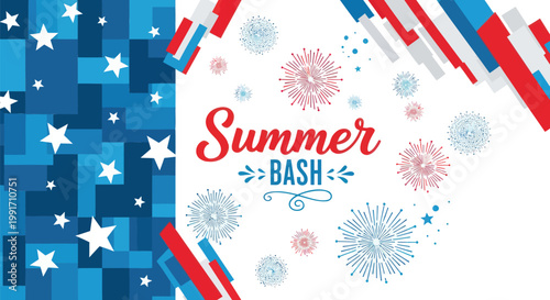 Summer Bash, Patriotic, Red White Blue, Starry Backgrounds, Vector Illustrations