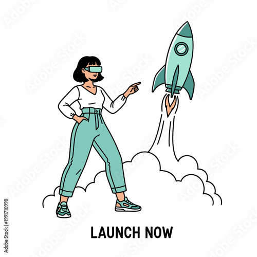 A woman in vr goggles launching a rocket
