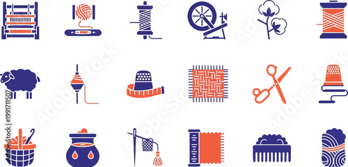 Traditional textile and wool crafting tools and materials display Vector
