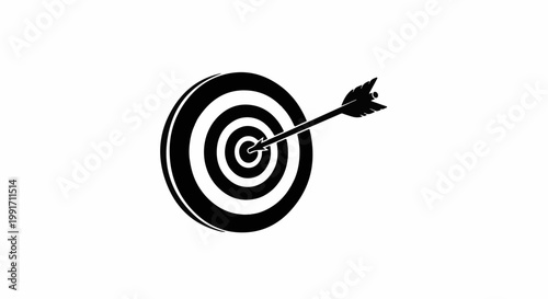 A black and white image of an arrow hitting the bullseye of a target