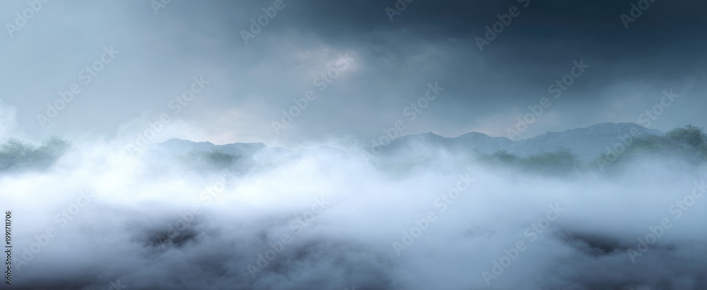 Obraz premium Dense fog and wispy haze floating low against a soft background