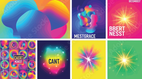 Set of abstract vibrant liquid gradient backgrounds, modern fluid shapes with neon colors, dynamic colorful compositions for posters, banners, and digital art