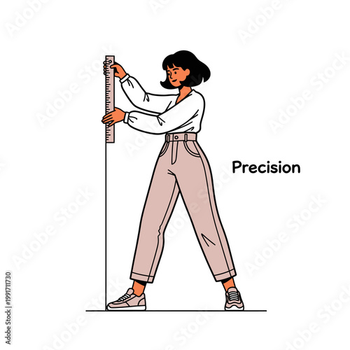 A woman measures with a ruler to show precision