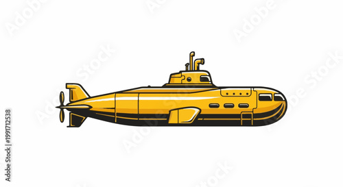 A bright yellow submarine with a propeller and periscopes