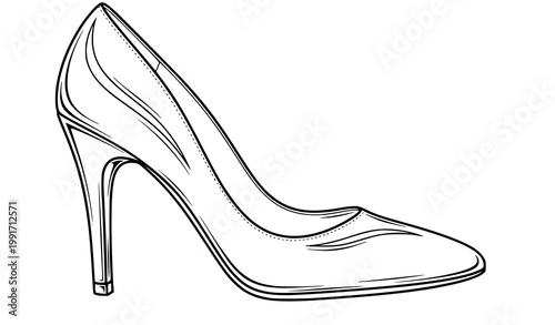 Elegant high heel shoe black and white line art vector detailed fashion outline