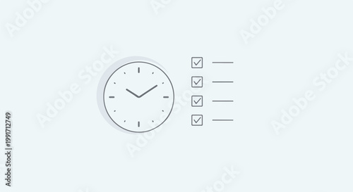 A clock face next to a checklist with four completed tasks