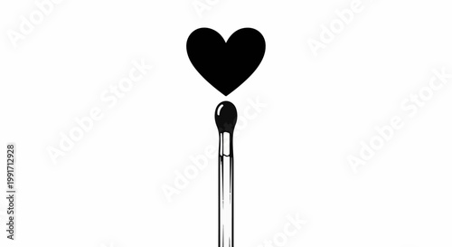 A black heart floats above a lit match