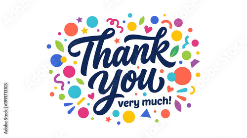 Fotografía Colorful 'thank you' card with confetti and hand lettered typography