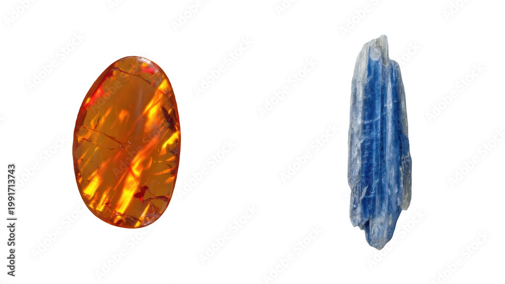 Naklejka premium Stunning Amber and Kyanite Crystals on Transparent Background