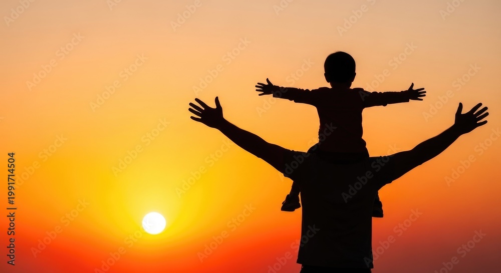 Fototapeta premium Heartwarming father's day silhouette a dad's love and a child's joyful moment