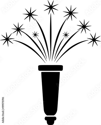Minimalist silhouette of a fireworks exploding organ pipe musical instrument flat design isolated on white background
