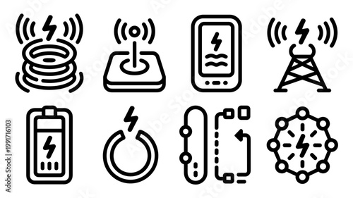 Inductive charging and wireless power symbols - Great for technology blogs, gadget reviews, or electrical engineering diagrams.