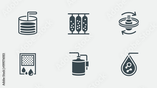 Algae processing and photobioreactor vector set - Perfect for green chemistry blogs, renewable fuel industry, or science posters.