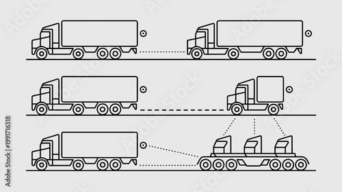 Professional autonomous truck and convoy symbols - Perfect for fleet management software, autonomous vehicle blogs, or smart highway tech.