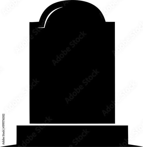 Minimalist black silhouette of a tombstone isolated on white background
