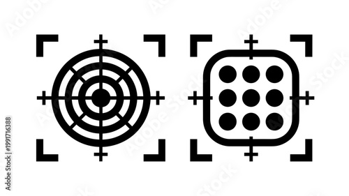 Geometric iris scanner and face ID icons - Great for identity verification blogs, digital security infographics, or AI tech icons.
