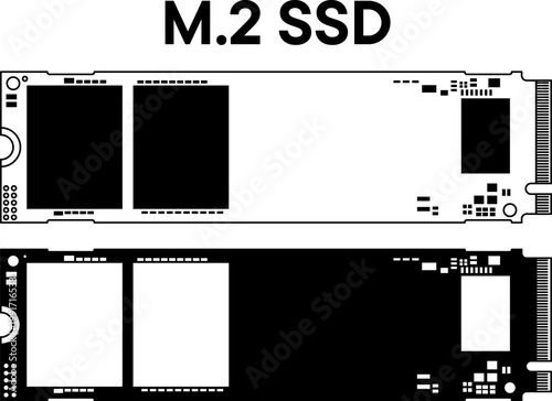 M SSD drive icon set in outline and solid style shows different designs for data storage use