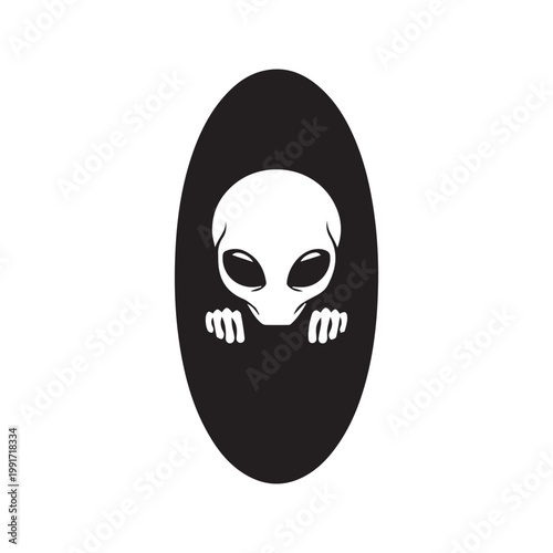 Minimalist Alien Peeking Out of a Black Hole Vector Illustration
