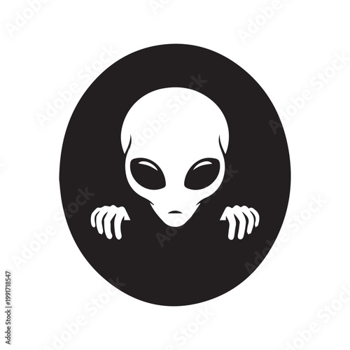Minimalist Alien Peeking Out of a Black Hole Vector Illustration
