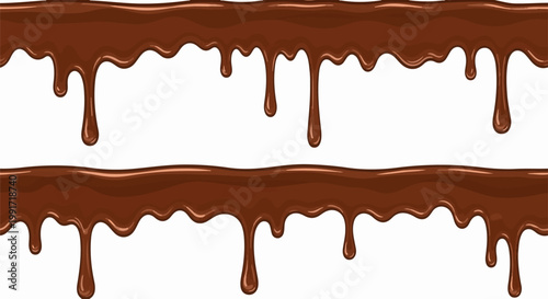 Two horizontal borders of rich, glossy, melting chocolate with drips