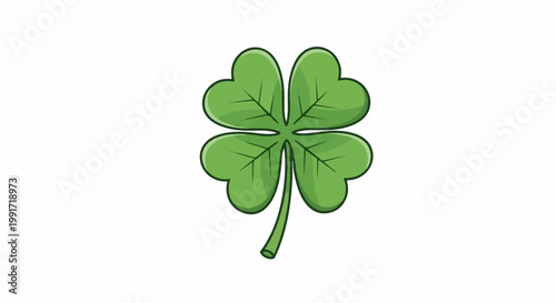 A charming cartoon illustration of a vibrant green four-leaf clover against a white background