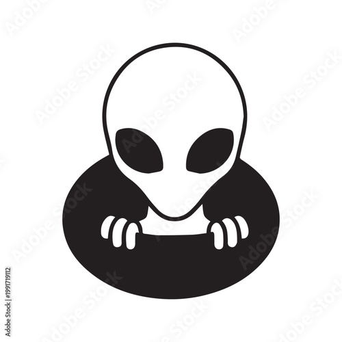Minimalist Alien Peeking Out of a Black Hole Vector Illustration
