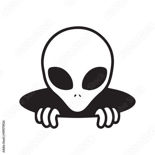 Minimalist Alien Peeking Out of a Black Hole Vector Illustration
