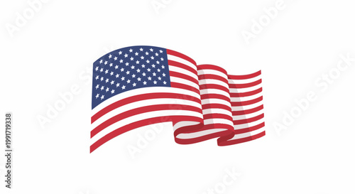 Waving American flag with stars and stripes on a white background