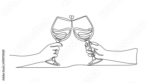Two hands clinking wine glasses together.