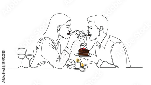 Couple sharing a romantic dessert moment.