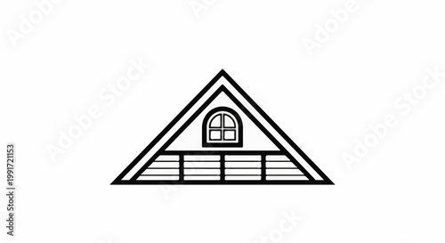 Stylized triangular attic dormer with arched window and horizontal siding