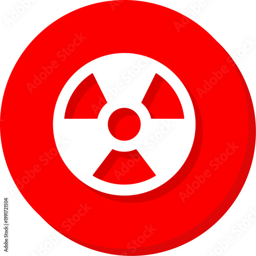 White nuclear radiation symbol on red circular background for danger and energy alerts