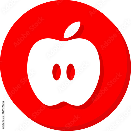 White apple fruit symbol on red circular background for nutrition and health apps