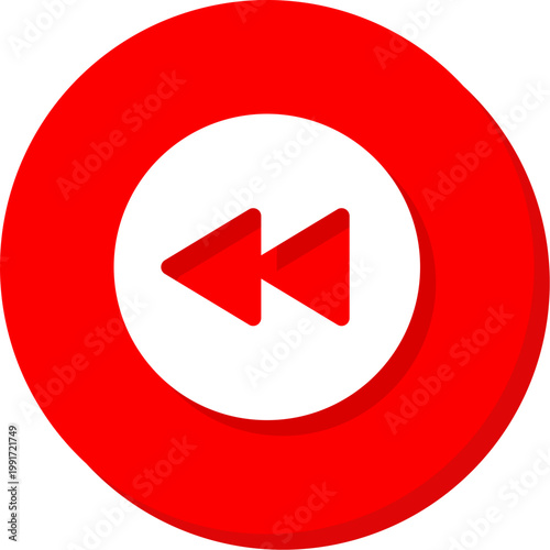 Small white rewind symbol within a red circular frame for subtle media navigation