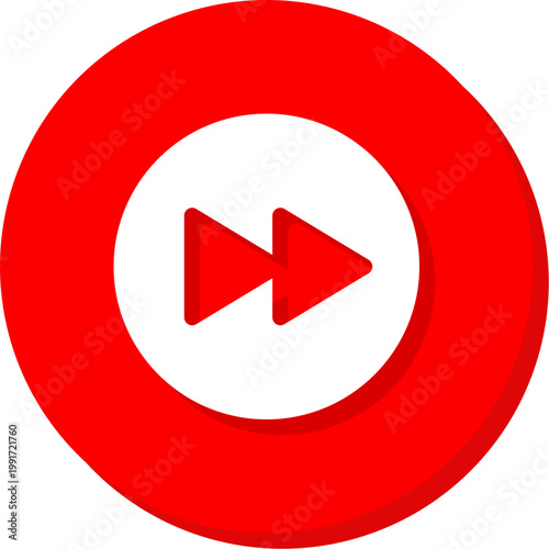 Small white fast forward symbol on red circular background for subtle media control