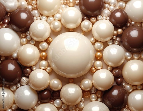 Assorted spherical objects arranged in patterns