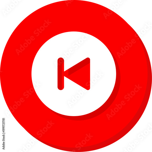 Small white skip back symbol on red circular background for subtle track navigation