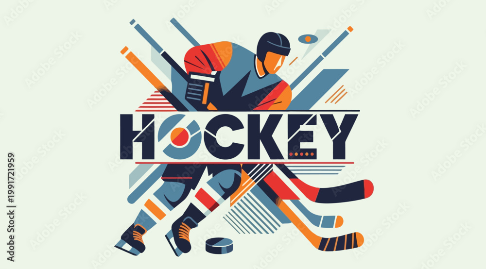 Εκτύπωση καμβά Abstract hockey player illustration with geometric shapes dynamic ice hockey ath