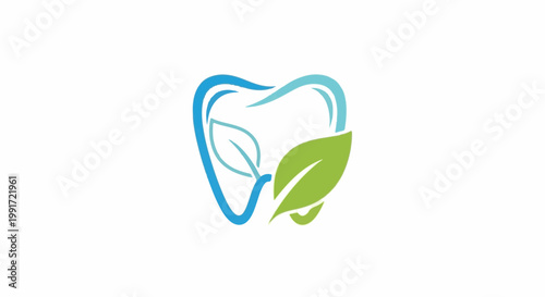 Tooth outline with natural green leaves for dental care