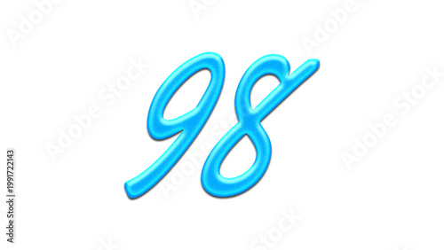 Glowing blue effect of number 98 on white background.