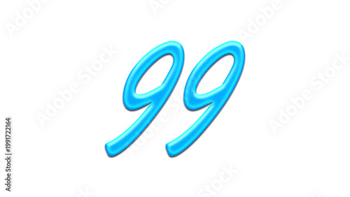 Glowing blue effect of number 99 on white background.
